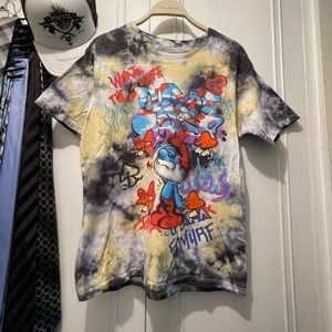 The Smurfs Men’s What The Smurf Tie-Dye Yellow & Black T-Shirt Size Medium